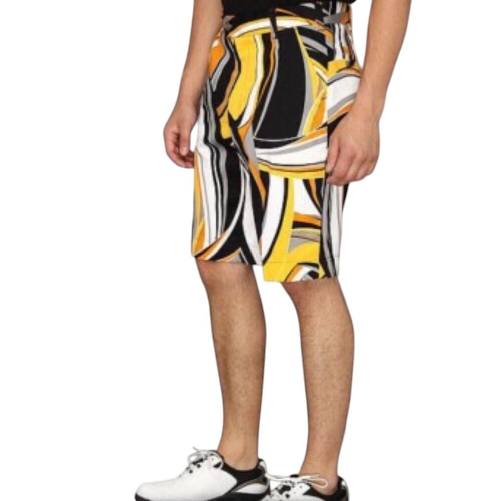 Loud Mouth Golf Swirls Gone Wild Shorts, Black Yellow, 32